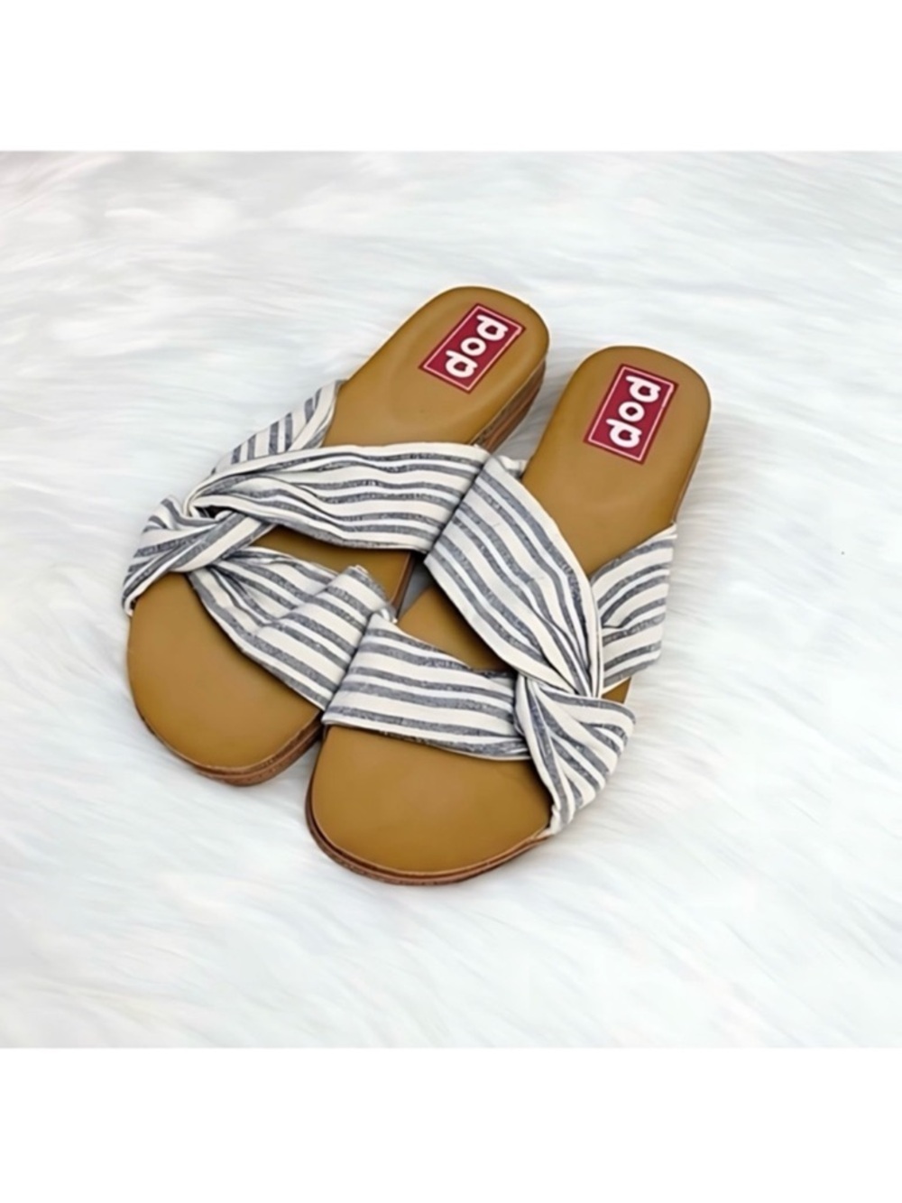 POP Adelina Striped Knot Slide Sandals NIB Size 10 11 Blue White Slip On